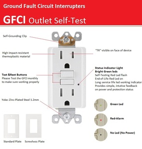Enchufe de pared EE. UU. Fabricante UL Circuito Suministros eléctricos Exterior 15A Resistente a manipulaciones 125V Pared GFI Receptáculo Salida - Product Image 3