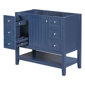DB 36\" Bathroom <b>Vanity</b> Without Sink Solid <b>Wood</b> Cabinet Base with One Cabinet Three Drawers European Style Water Resistant Blue - Product Image 1