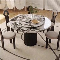 Table à manger en marbre de style crème moderne Plaque inférieure à support complet Conception ronde de haute qualité pour les petits ménages