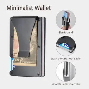 MRF-05 de bloqueo RFID de Color y logotipo personalizado, billetera de Metal de aluminio, minimalista, Tarjetero con Clip para dinero