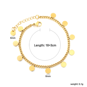 Pulsera de Cadena con Colgante de Disco Delicado para Mujer, Chapada en Oro de 18K, de Acero Inoxidable, Hipoalergénica y Resistente al Deslustre - Product Image 1