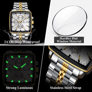Reloj de moda para hombre, cronógrafo luminoso resistente al agua, fecha, reloj de pulsera para hombre, relojes cuadrados de cuarzo de acero inoxidable para hombre, Reloj - Product Image 5
