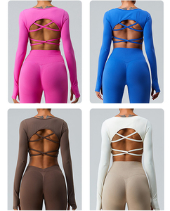 New High Quality Europe Winter Activewear 90% Nylon Fast Drying Cross Back Yoga Fitness <strong>Long</strong> <strong>Sleeve</strong> <strong>Sports</strong> <strong>Top</strong> - Product Image 4
