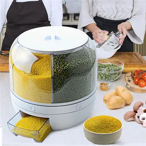 ANJUKE Küchenaufbewahrungsbehälter Box rotierender Trockenfutter Reis 6-Grid-Eimer Reisbehälter Aufbewahrung Rotations-Kornspender
