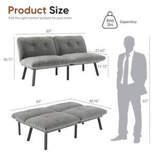 Sofá Lounge, Sofá Cama, Futón con Respaldo Ajustable, Cojín Grueso, Tela de Terciopelo para Apartamento, Sala de Estar - Product Image 6