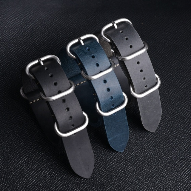 LAIHE High Quality 316 Stainless Steel Rings Genuine Leather Watch Straps in 18mm 20mm 22mm Sizes