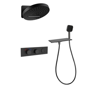 Brass Three Function Constant Temperature Concealed <b>Shower</b> Black Wall Mounted Circular Rain <b>Shower</b> <b>Head</b> Set - Product Image 1
