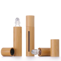 Botol Semprot Bambu Custom Logo 5ml, Botol Roll On Kaca untuk Minyak Atsiri, Botol Parfum Roller Ball dengan Tutup Bambu