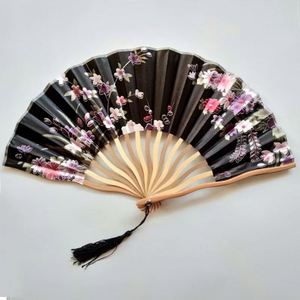 Éventail pliant en soie rétro chinois et japonais avec pompon, pour la danse, la décoration intérieure, l'artisanat et les cadeaux - Product Image 2