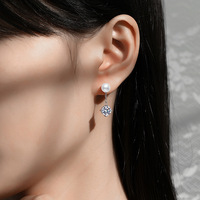 Boucles d'oreilles pendantes tendance en argent sterling 925 avec perle d'eau douce de 6 mm et moissanite taille ronde de 1 carat, certifiées GRA, pour femme