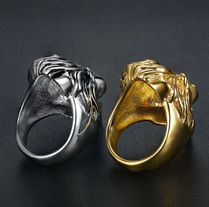 Kustom perhiasan modis emas kepala singa desain cincin baja nirkarat untuk pria anak laki-laki Perhiasan Chic Punk hewan singa cincin kompas - Product Image 5