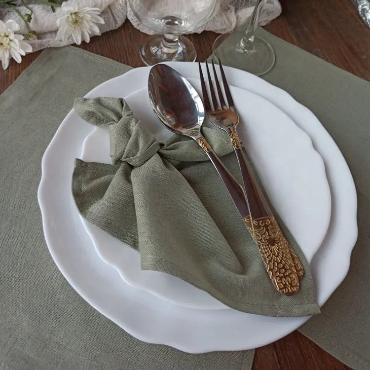 Party Sage Green Leinen Servietten Hochzeit Abendessen Stoff Servietten für Restaurant