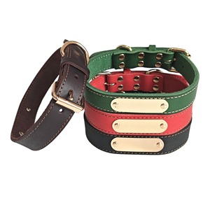 Adjustable Genuine Leather Cowhide Dog Collar with Personalized Engraved Logo Name & ID <b>Tag</b> Alloy Pin Buckle for Pets - Product Image 1