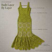 Robe longue en dentelle crochet verte personnalisée ODM OEM pour femme, sans manches, ajourée, style queue de poisson, tenue de plage, paréo