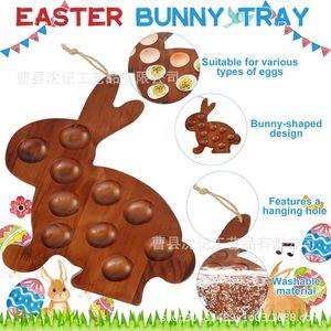 Bandeja de madera con forma de conejo, tablero de huevos de doble cara para decoración de fiestas de Pascua, uso en interiores - Product Image 3