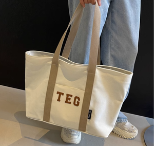 Túi tote canvas in logo tùy chỉnh, dung tích lớn, chất liệu dày, họa tiết chữ sọc tái sử dụng - Product Image 5