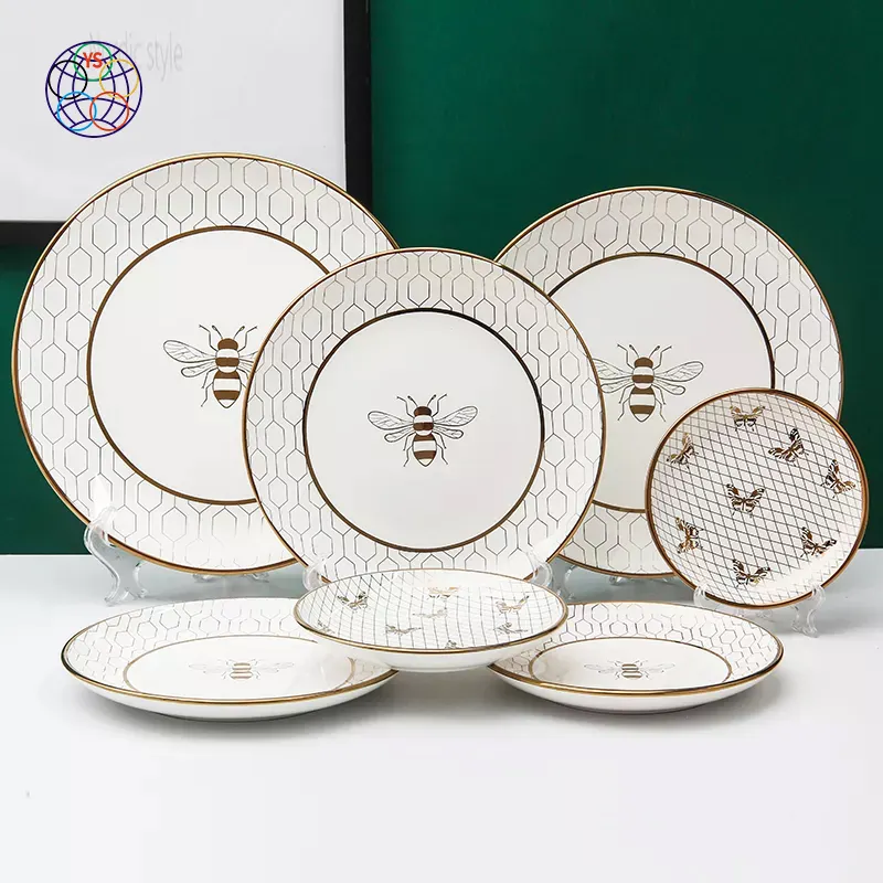 Yongsheng – ensemble d'assiettes à dîner, échantillon gratuit, motif papillon abeille, plats à manger, assiettes, ensembles d'assiettes pour restaurants