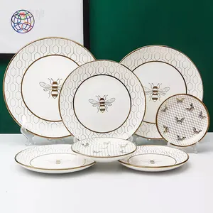 Yongsheng Free Sample Juego De Platos Set Dinner Butterfly Bee Pattern Dinning Dishes Plates Set Plates For Restaurants