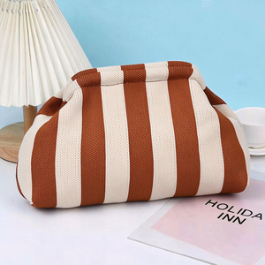 Women Vintage Open Summer Beach Dumpling Clutch Woven <b>Handbag</b> Ruched Casual Knitted Striped Colorblock - Product Image 3