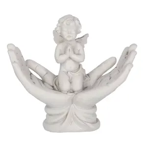 Figurine de bébé ange chérubin en résine poly faite à la main avec dans les mains de Dieu pour la décoration de la maison