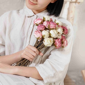 ช่อดอกกุหลาบประดิษฐ์ CallaFloral สีพีช สำหรับตกแต่งงานแต่งงาน งานฝีมือแขวนผนังแบบมาคราเม่ จัดดอกไม้ - Product Image 2