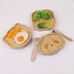 Grosir dipersonalisasi Set peralatan makan anak, piring isap bambu piring makan malam anak-anak kayu untuk makanan