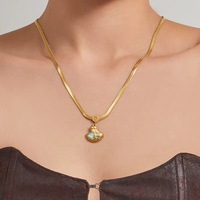 Collier de luxe en acier inoxydable 316L plaqué or 18K PVD avec pendentif coquillage, breloque cœur perlé et chaîne serpent chevrons, inaltérable, cadeau