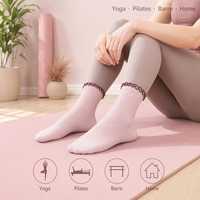 Chaussettes de yoga en coton à volants antidérapantes pour femmes, longueur mi-mollet, avec semelle en silicone pour Pilates et Barre