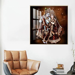 Huamiao mới đến đáng yêu radha krishna sang trọng pha lê sứ sơn vuông tôn giáo tường nghệ thuật phòng khách trang trí nội thất - Product Image 6