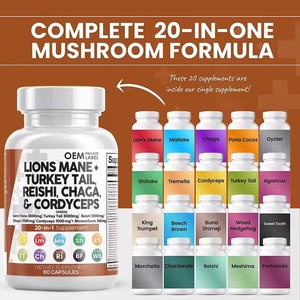 Capsule di Criniera di Leone, Integratore 20-in-1 a base di Funghi per il Supporto dell'Equilibrio dell'Umore e il Sollievo dallo Stress con Turkey Tail, <span class=keywords><strong>Chaga</strong></span>, Cordyceps, Reishi - Product Image 4