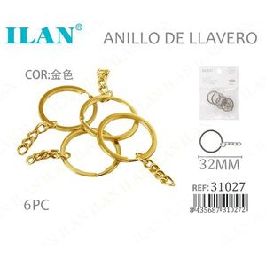 Portachiavi Ilan 32mm color oro con catena 6 pezzi - Product Image 3