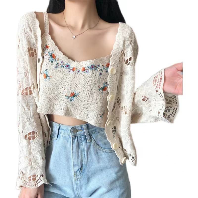 Neue gestrickte Häkel kleidung Mode Häkeln Stricken Blumen Solid Pattern  Ärmellose Häkel pullover Herbst Häkeln Top