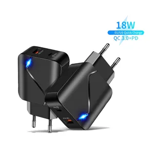 免费送货1个样品OK手机充电器18W Usb C Pd充电器EU uus插头双端口Usb壁式充电器