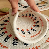 Nouveau Tapis de Table Isolant Tissé Luxe Léger Nordique en Coton Imprimé, Set de Table, Sous-Plat Rond, Dessous de Verre, Tapis pour Pot et Bol
