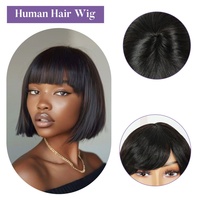 FH G04280 Perruque de cheveux humains sans dentelle fabriquée à la machine Perruque de cheveux humains brésiliens noirs naturels à frange de cheveux courts