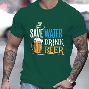 T-shirt en coton imprimé Men Beer Day, manches courtes, coupe régulière, jersey respirant, haut décontracté d'été - Product Image 4