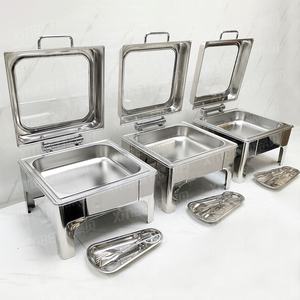 طبق تسخين فاخر من الفولاذ المقاوم للصدأ فضي تجاري مربع أواني وقود مدفئة للطعام - Product Image 2