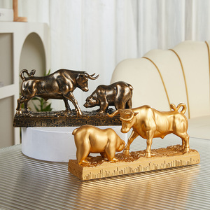 Adorno de <span class=keywords><strong>Toro</strong></span> Dorado de la Suerte, Diseño Moderno y Simple de <span class=keywords><strong>Toro</strong></span> vs. Oso, Decoración para Sala de Estar, Mueble de <span class=keywords><strong>TV</strong></span>, Oficina, Regalo de Inauguración de Casa - Product Image 3