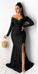 Abiti da donna abiti da sera lucidi Crossover uno pezzo collo a maniche lunghe avvolti a coda di pesce <span class=keywords><strong>abito</strong></span> - Product Image 4