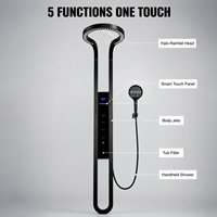 Système de douche intelligent YOUKANG avec panneau, pommeau de douche pluie Halo, commande tactile, jets latéraux, remplisseur de baignoire, finitions Or, Noir, Chrome, Vente en gros directe usine