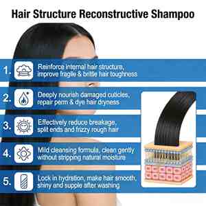 Champú Fortalecedor de la Estructura del Cabello, Reparación Profunda para Cabello Seco y Dañado, Anti-Rotura y Puntas Abiertas, Seguro para el Color, Limpieza Diaria, OEM - Product Image 3
