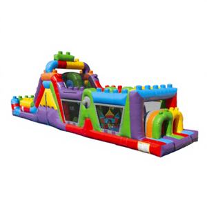 Parcours d'obstacles gonflable coloré 15x3m avec blocs géants en PVC de 0,55 mm, garantie 3 ans, logo personnalisé - Product Image 1