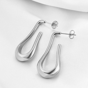 Boucles d'oreilles pendantes en forme de goutte d'eau 40MM en acier inoxydable or et argent, bijoux de mode pour femmes, design géométrique, simple et élégant, à porter au quotidien - Product Image 3