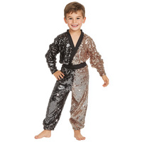 Costume de scène pour garçons, enfants, orné de paillettes, en polyester, tenue de danse, ensemble veste et pantalon formel