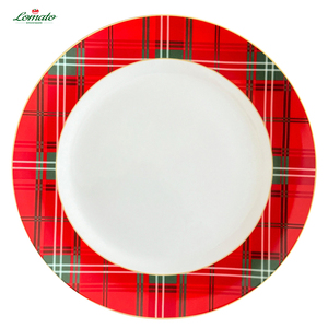 Assiettes en céramique personnalisables avec bordure dorée, motif renne de Noël, vaisselle à carreaux pour les fêtes, pour restaurants et cadeaux festifs - Product Image 4