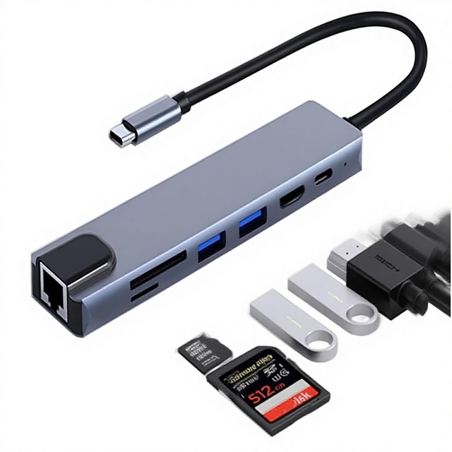 USB-C 8-Port Laptop Docking Station with 4K for Ethernet HDTV PD 100W SD/TF Card Reader for iPhone 16/MacBook/ Type-C Laptops