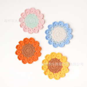 Sous-verre tournesol fait main en fil de 2 mm, rond, écologique, décoration de bureau, cadeau - Product Image 1