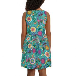 Proveedor de <span class=keywords><strong>ropa</strong></span> infantil barata al por mayor, falda de verano sin mangas personalizada para niñas, <span class=keywords><strong>ropa</strong></span> floral con bolsillos para 10-11 años - Product Image 2
