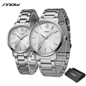 SINOBI Wrist Watch Fashionably United Waterproof Quartz Couple Watches With Black Stainless Steel Straps Watch