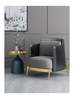 Fauteuil d'appoint moderne en tissu pied-de-poule avec structure en métal doré, chaise longue de luxe pour salon et hôtel